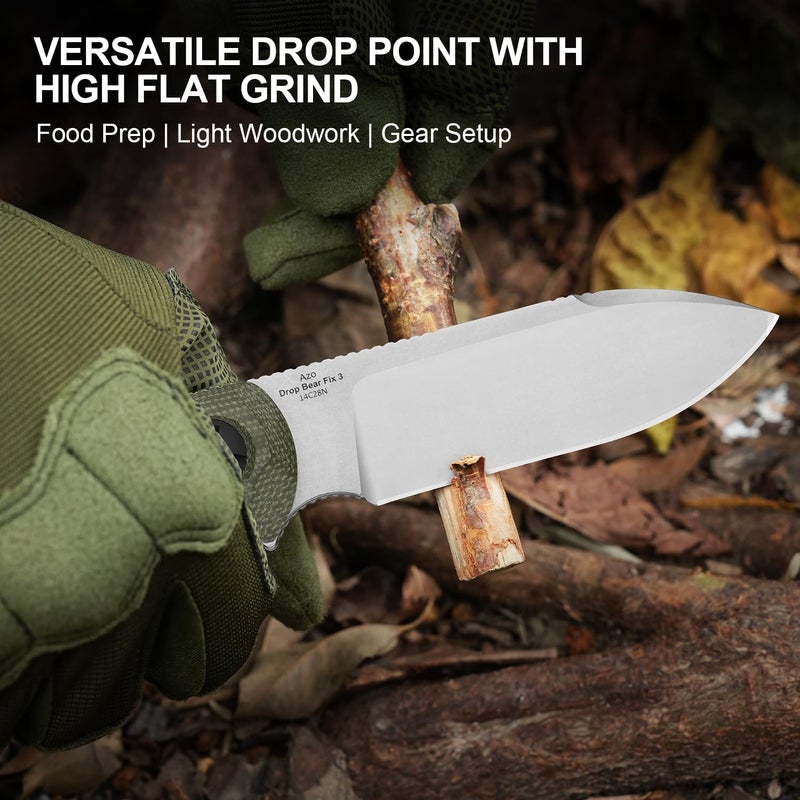 KIZER Drop Bear Fix 3 Fixed Blade Knife, 3.8" 14C28N Blade EDC Camping Knife with Green Micarta Handle, Small Hunting Knives with Sheath, Outdoor Survival Knives with Pocket Clip and Lanyard, 1101A2 - Image 3